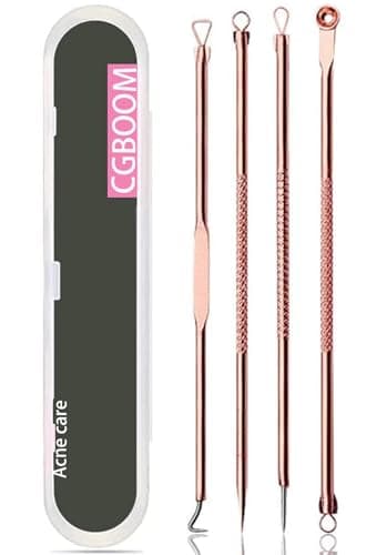 Lot de 4 Tire-Comédons Professionnels en Acier Inoxydable pour le Traitement des Points Blancs, Des Imperfections, de l'acné, Des Boutons Pression (4 pièces, doré)