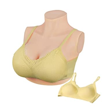 Peikey Faux Sein Silicone Travesti, [Version Courte] Fausse Poitrine Bust en Silicone réaliste avec Soutien-Gorge Approprié, pour Drag Queens, Cosplay, Bonnet B Blanc avec Coton Léger