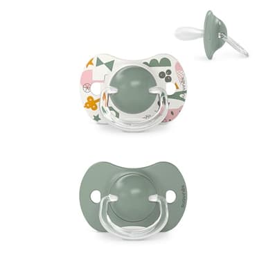 Suavinex, Lot 2 Sucettes pour Bébé +18 Mois, Tétine Symétrique SX Pro en Silicone, Tétine plus Plate et Flexible, Réversible, Respecte le Développement Buccodentaire, Walk Vert