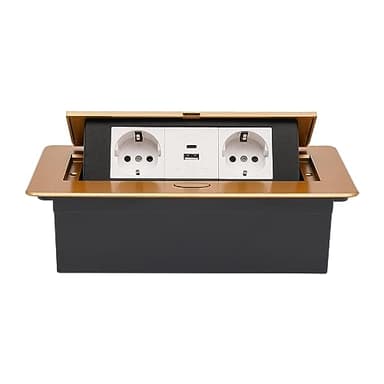 Prise encastrable escamotable pour bureau - Prise encastrable - 250 V - USB type C - Charge rapide - Pop Up - Prise de table - Peu encombrante - Pour plan de travail et bureau - Doré