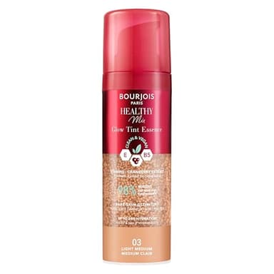 Bourjois Healthy Mix, 03 Medium clair, Glow Tint Essence, Effet peau nue, Fini éclatant, Hydratant teinté à la texture fraîche et légère, Formule clean et végane, 30 ml