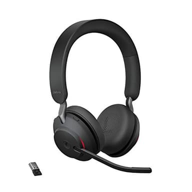 Jabra Evolve2 65 Casque PC Sans Fil - Casque Audio Anti-Bruit Certifié Microsoft Teams avec Batterie Longue Durée - Adaptateur Bluetooth USB-A - Noir