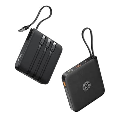 VRURC Batterie Externe 20000mAh avec 4 Câbles Intégrés Mini Power Bank USB C 22.5W Charge Rapide Batterie Portable avec Affichage LED pour iPhone Huawei Xiaomi