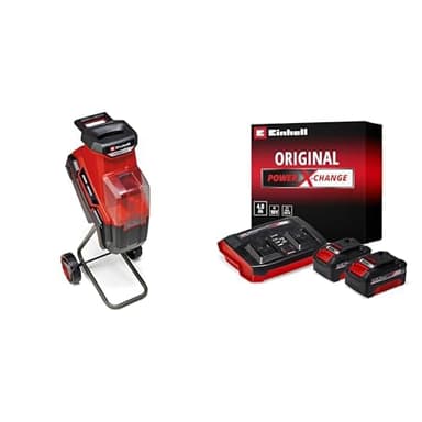 Einhell Broyeur de végétaux sans fil REDAXXO 36/25 Power X-Change (36V, épaisseur de branche max. 25 mm, 3 lames réversibles en acier, sac collecteur de déchets 55L) + Twincharger et 2 Batteries 4,0Ah