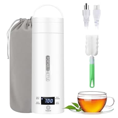 Bouilloire Électrique Portable 500ml, Mini Bouilloire de Voyage en Inox 316 avec Réglage de Température et Arrêt Automatique, Chauffage Rapide pour Thé, Lait, Café – Blanc