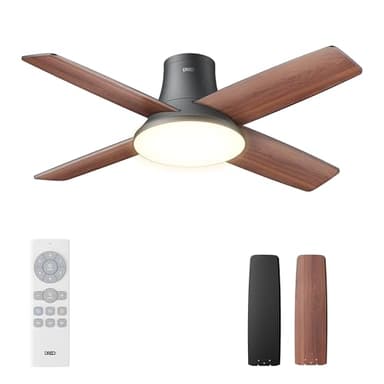 Dreo ventilateur de plafond silencieux avec lumière LED, 112cm, réversible, 5CCT, 6 vitesses, facile à installer, minuterie, montage en surface, télécommande, noir