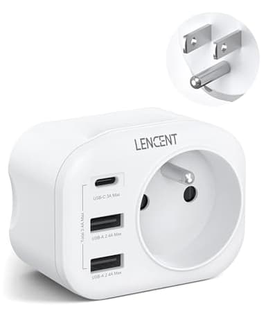 LENCENT Adaptateur Prise USA Américaine Canada Mexique Thaïlande Adaptateur de Voyage 2 Ports USB et 1 Port USB-C adapté aux États-Unis, Adaptateur électrique Mâle USA/Femelle France, Type B