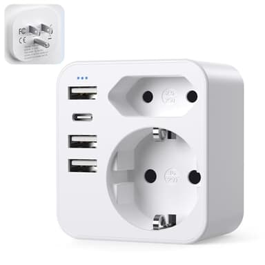 6 en 1 Adaptateur Prise France vers USA, Adaptateur Prise USA, Canada, Americaine avec 3 USB et 1 Type C (3,4A) et 2 Prises, Mexique Thaïlande Type B