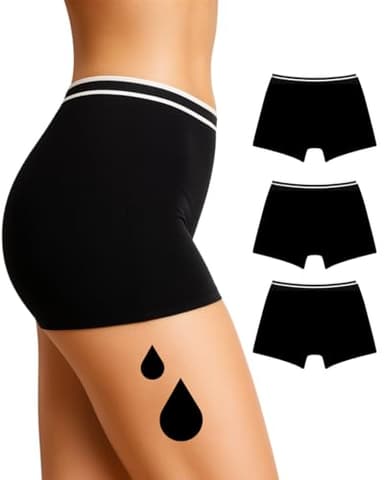 Lot de 3 Boxer Menstruel Super Absorbant 10 ans/4XL en Coton Organique | Lavable | Culotte menstruelle de Règles Flux abondant| Shorty| Taille Haute| Ado Femme Fille (Lot de 3 Neo, Noir, S)