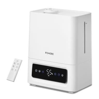 FOHERE Humidificateur D'air Chambre 6L, 60H Fonctionnement, 28dB Ultra-Silencieux, Humidifier pour Grandes Pièces, Chambre, Bébé, Capteur d'Humidité, Minuterie 16H, Veilleuse, Diffuseur d'Huiles