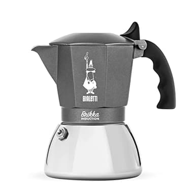 Bialetti Machine à café à induction Brikka, 4 tasses (170 ml), espresso de style bar, adaptée à tous les types de cuisinières, design élégant, Argent