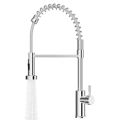 Noxtioanip Robinet Cuisine, Mitigeur Évier à Arc Élevé avec Douchette Extensible 360° Pivotant, Mitigeur Cuisine avec 2 Types de Jet, Robinet D'évier en Acier Inoxydable, Installation Facile, Chromage