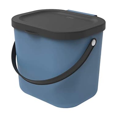 Rotho Albula Poubelle bio 6l avec couvercle et poignée pour la cuisine, Plastique (PP) sans BPA, bleu/anthracite, 6l (23.5 x 20.0 x 20.8 cm)