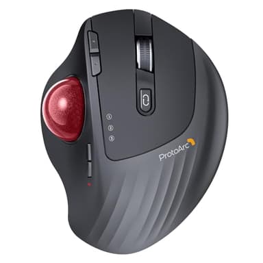 ProtoArc Trackball Souris sans Fil, EM01NL Ergonomique Bluetooth Rollerball Souris,Angle RéGlable,Rechargeable,Contrôle du Pouce,Connexion De 3 Appareils pour PC,Mac,Windows - Red Ball