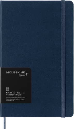 Moleskine Smart Notebook, Système d'écriture intelligent, Carnet de notes intelligent avec couverture rigide, pages lignées et fermeture élastique, grand format 13 x 21, couleur bleu saphir