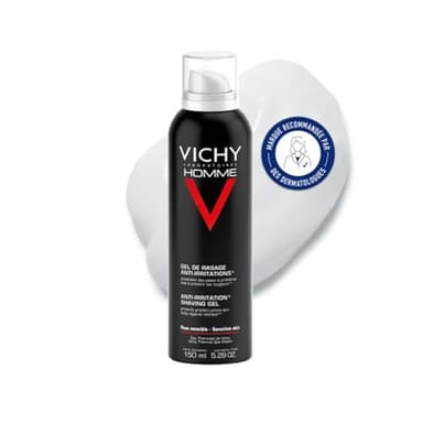 Vichy Homme, Gel de Rasage Anti-Irritation, Peau Protégée et Hydratée, Contient du Calcium, de la Vitamine C Glucosée et de l'Acide Salicylique, Soin Homme, Sensi Shave, 150 ml