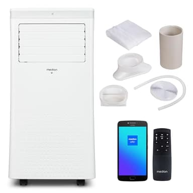 MEDION Smart Climatiseur Mobile P1002 (10000 BTU, 3-en-1, Refroidir, Déshumidification, Ventilation, jusqu'à 34m², kit de joint de fenêtre, mode sommeil, contrôle Wifi, Télécommande, Écran, MD 37733)