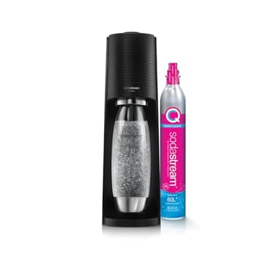 SodaStream TERRA Machine à Eau Pétillante et Soda | Pack 1 Bouteille 1L Finition Acier Inoxydable Compatible Lave-Vaisselle + 1 Recharge de Gaz 60L à Clipser | Noire