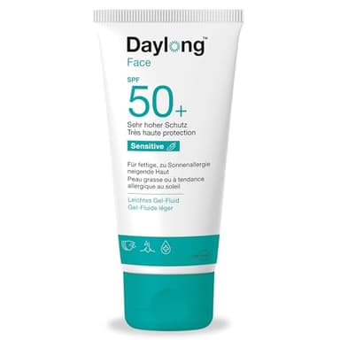 Daylong Sensitive Crème Solaire Gel-Fluide SPF50+, Visage et corps, Peaux très sensibles à tendance allergiques au soleil, 50ml