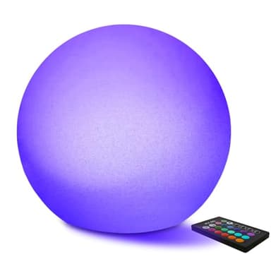 MR.GO 12" Imperméable Lumineux LED Boule Lampe Changeante Couleur Lampe d'ambiance, Rechargeable Veilleuse Jardin Orbe Lumineux avec Télécommande, 16 Couleurs Réglable pour Intérieur Extérieur Décor