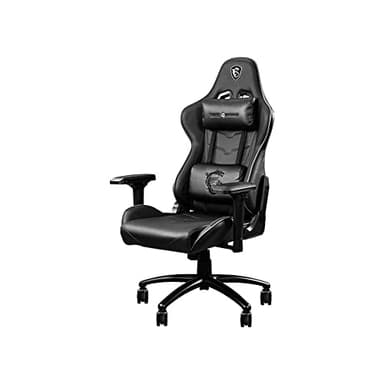 MSI MAG CH120 I Siège Gaming - Cuir PVC Noir & Gris, Support Type Baquet Racing, Inclinaison 180°, Coussins pour Lombaires & Nuque Ajustables, Accoudoirs 4D - Supporte 150kg Max.