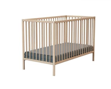 WEBABY - Lit bébé 60x120cm Hêtre Brut 124 x 64,5 x 82 cm ONE | Bois massif | Dès la naissance | Confort de sommeil | Sommier à lattes | Lit à barreaux |Sommier réglable 3 hauteurs