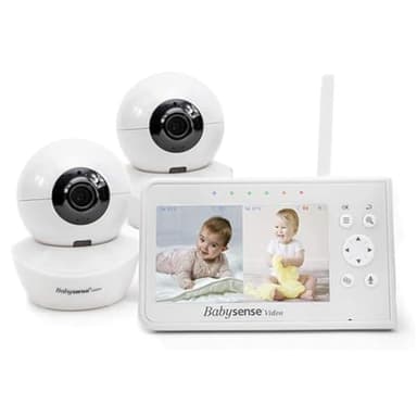 Babysense Moniteur Vidéo pour Bébé, Babyphone avec Écran Divisé 4,3“ et 2 Caméras, Veilleuse Réglable, Conversation Audio Bidirectionnel, Fonction PTZ, Longue Portée, Vision Nocturne, Berceuses