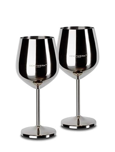 ECHTWERK verres à vin/calices à vin incassables en acier inoxydable, set de verres à vin, verre à vin rouge, verres à cocktail, robustes, incassables, édition argent, 2pcs, 21x 7,3cm, 0,5L