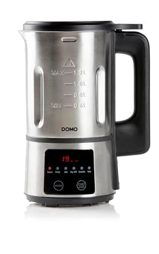 DOMO DO727BL - Blender mixeur - 1.2L - Soupe maker avec 6 programmes - Smooth, chunky, confiture, smoothie, lait végétal, nettoyage/pulse - Argenté