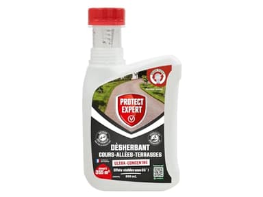 PROTECT EXPERT Désherbant Ultra Concentré - Cours Allées Terrasses - Effets Visibles Sous 3h - 800ml - Jusqu’à 355m² Traités - Bidon Auto Doseur PROCOURU800