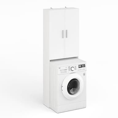 Komto Gizmo Meuble Machine à Laver – Blanc, Meuble Salle de Bain Rangement, Armoire au-Dessus du Lave-Linge, Armoire pour Machine à Laver | 65 x 180 x 27 cm (LxHxP)