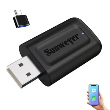 Adaptateur sans Fil Sunweyer CarPlay & Android Auto pour Voitures Filaire | Port USB-A | Plug & Play | Connexion Auto (pour Voitures avec CarPlay Filaire, exclut BMW)