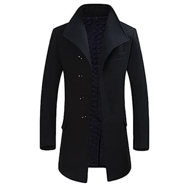 Allthemen Manteau Homme Hiver en Laine Chaud Mi-Long Parka Trench Coat Slim Outerwear Couleur Unie Noir 3XL