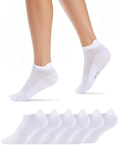 Effeet Chaussettes Running Homme Femme, Lot de 6 Paires Chaussettes Basses Courte, Chaussettes Sport Respirantes Anti Transpiration, Anti Ampoule Socquettes pour Marche, Tennis, Casual, Blanc 35-38