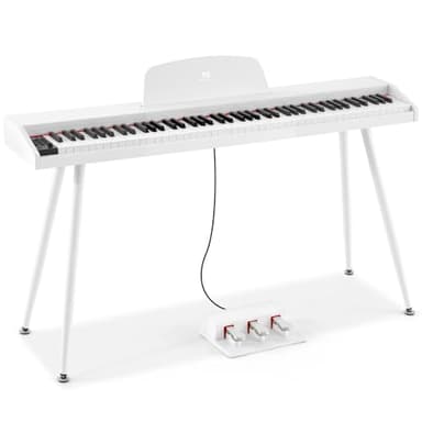 MUSTAR Piano numérique 88 touches pour débutants, clavier piano taille complète avec 3 unités de pédale, piano électrique portable, piano numérique pour la maison avec MIDI-USB et support, blanc
