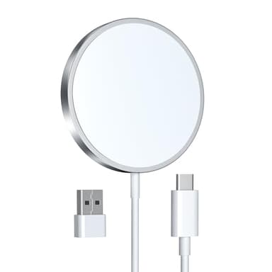 Chargeur sans Fil Magnétique pour iPhone 15W, Chargeur Rapide Compatible avec Mag-Safe pour iPhone 17/16/15/14/13/12/X/XS/XR/AirPods 4/3/2/Pro-Blanc，Cadeau Noël