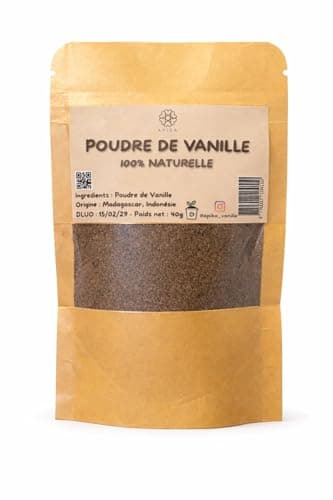 Poudre de Vanille Bourbon de Madagascar 40g – 100% Pure & Naturelle – Arôme Intense – Idéale pour Pâtisserie, Desserts, Glaces & Boissons – Qualité Professionnelle – Sans Additif