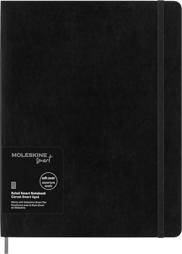 Moleskine Smart Notebook, Système d'écriture intelligent, Carnet de notes intelligent avec couverture souple, pages lignées et fermeture élastique, format XL 19 x 25, couleur noire