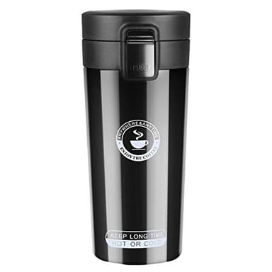 flintronic Tasse à Café Isolée, 360ml Mug de Voyage Étanches, Double-paroi Acier Inoxydable Thermos Sous-Vide Sans BPA, Bouteille Isotherme Réutilisable pour Travail et Voyagese(Brosse incluse)