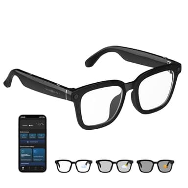 Tulbeys AI Smart Glasses Caméra HD 1200P avec 8 MP Anti-tremblement, lentilles photochromiques pour l'extérieur et Les Voyages, Enregistrement vidéo, Reconnaissance des Objets AI et intégration