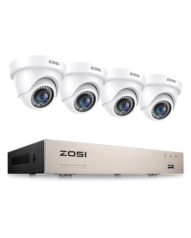 ZOSI H.265+ Kit Caméra de Surveillance avec 8CH 5MP Lite DVR, 4 Caméra de Sécurité Extérieure IP66, Vision Nocturne 24m, Détection de Mouvement Alerte par Email, App Gratuite, Disque Dur Non fourni