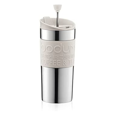 Bodum - K11067-913 - Travel Press Set - Mug à Piston en Inox + Couvercle Extra - 0,35 L - Blanc Crème