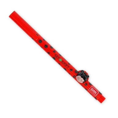 LEGAMI - Stylo gel avec animal décoratif Lovely Friends, Ladybug Theme, Avoid Rolling, Encre rouge, Animal amovible et recombinable, pointe 0.5 mm