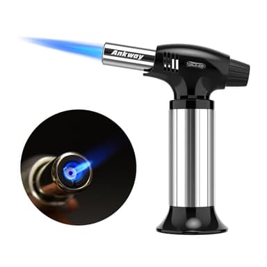 Chalumeau de cuisine rechargeable avec verrouillage de sécurité et flamme réglable, idéal pour crème brûlée, dessert, barbecue, bricolage (Argent)