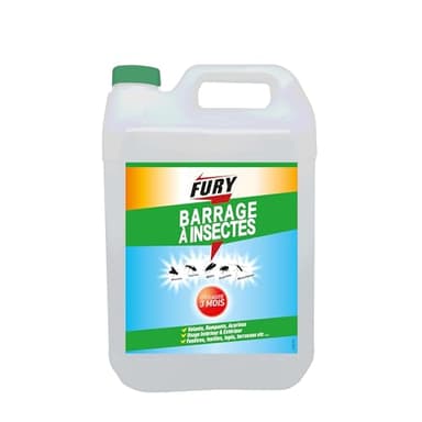 FURY - Barrage a insectes - Tous insectes volants et rampants - Surfaces intérieures et extérieures - 3 mois de protection - 5L - Fabrication Française