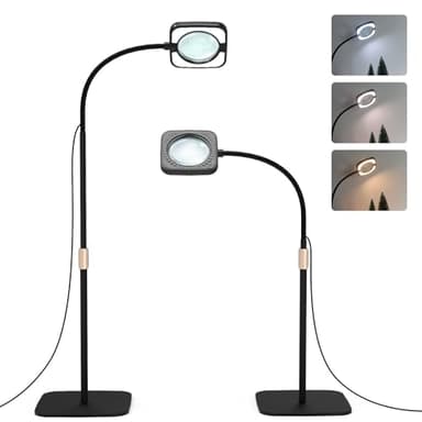 Loupe avec lumière et support - Lampe sur pied 8 LED avec 3 réglages de température de couleur - Lampe loupe avec 56 LED à intensité variable pour la lecture, les personnes âgées, les loisirs créatifs