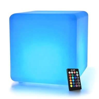 MR.GO 12" LED Cube Lumineux Changeant de Couleur Lampe d'ambiance avec Télécommande, Imperméable Cube Tabouret Siège Cube Rechargeable Veilleuse avec 16 Couleurs et 8 Luminosité Dimmable