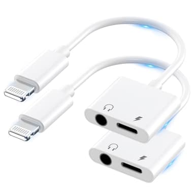 Lot de 2 adaptateurs Lightning vers Prise Casque 3,5 mm [Certifié Apple MFi], 2 en 1 pour Casque iPhone Aux Audio + Adaptateur répartiteur de Chargeur Dongle pour iPhone 14 13 12 11 XS XR X 8 7