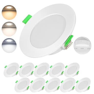 Lichtlord Spot LED Encastrable Extra Plat 7W 700LM,Spots de plafond 2700K 4500K 6000K Réglable, spot salle de bain IP44, Lot de 10,Rond Ultra Slim Downlight en métal(Blanc)