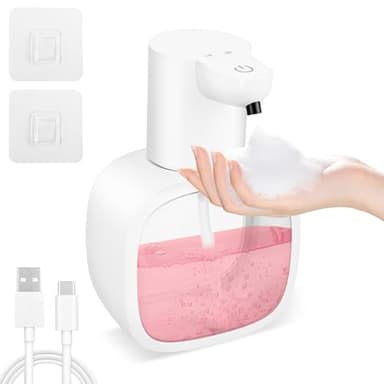 VFANDV 500ml Distributeur Savon Mousse USB Rechargeable Distributeur Savon Automatique, IPX5 étanche sans Contact Savon avec USB Rechargeable, Convient pour la Cuisine, la Salle de Bain (Blanc)